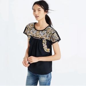Madewell Embroidered Springtime Top In True Black Size Medium